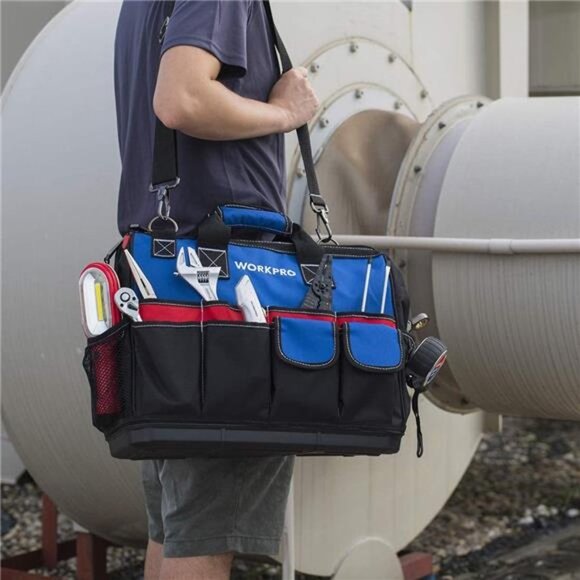 WORKPRO 18-inch Tool Bag Close Top Wide Mouth Storage w/ Sturdy Waterproof Base - Picture 7 of 8